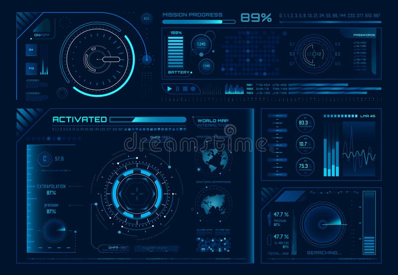 Hologramă futuristă ui. cadre de interfață pentru grafice pentru interfețe științifice și pentru regulatoare tehnice sau elemente royalty free illustration