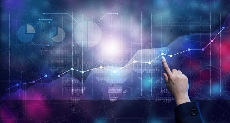 Holographic Chart with Rising Rates and Indicators. Business Growth