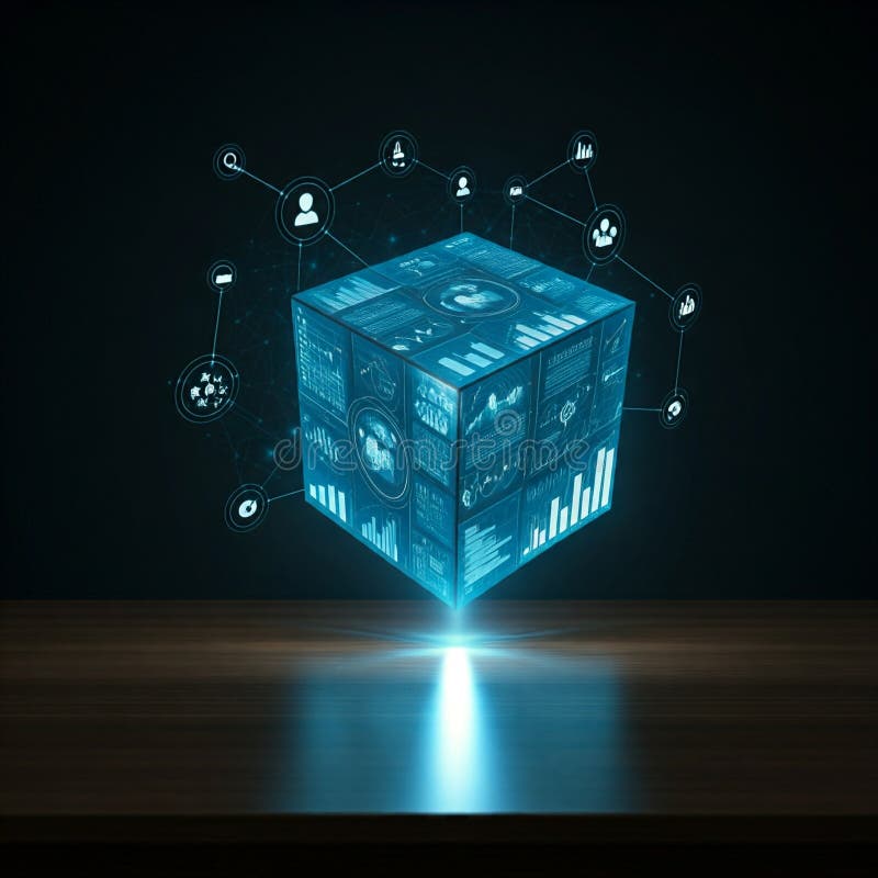 Holographic Data Cube for Futuristic Business Insights stock illustration
