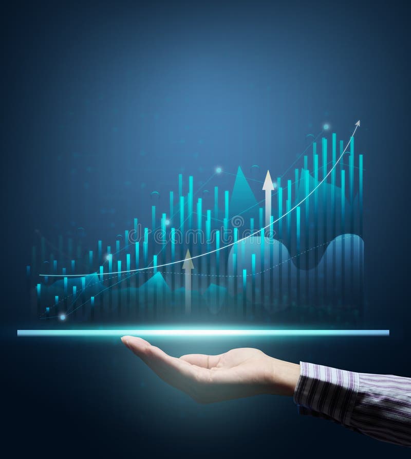 Holographic Graph with Growing Indicators and a Woman`s Hand. Business