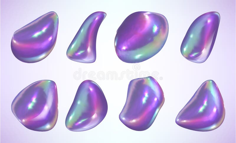 Holographic iridescent liquid abstract shapes stock illustration