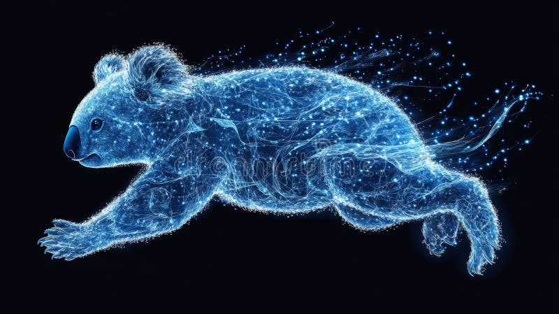 Holographic Koala Advanced Technology Glow Animal Digital Renderowanie Blue Futuristic Design royalty ilustracja