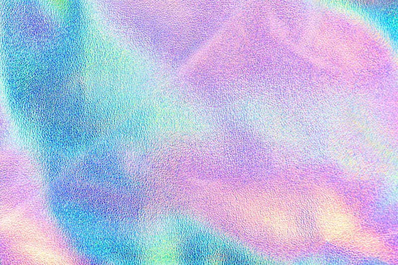 Holographic real texture in blue pink green colors with scratches and irregularities