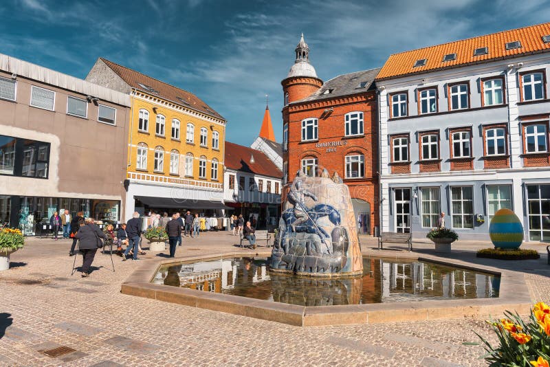 Holstebro city in north west Denmark with shops and street art