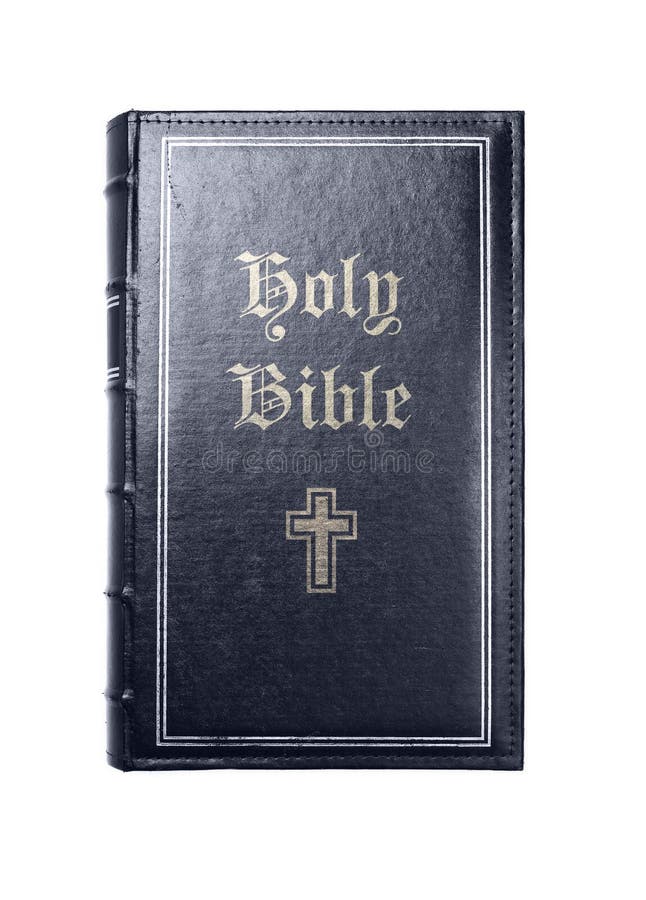 Old leather holy bible isolated on white background