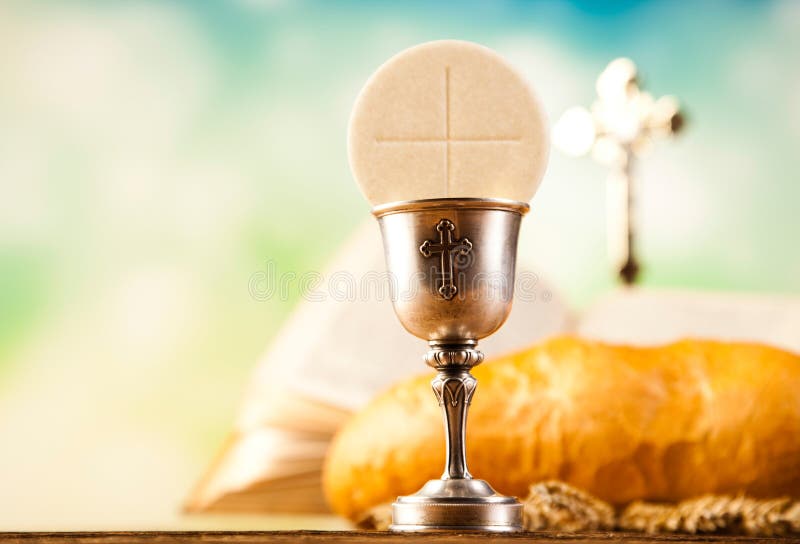 Holy Communion Bread, Wine stock photography
