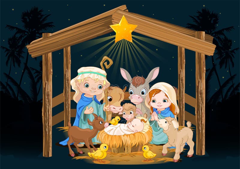 Christmas nativity scene with holy family. Christmas nativity scene with holy family