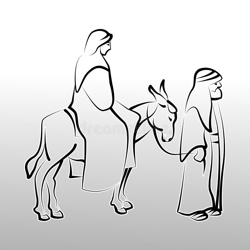 The Holy Family - Joseph, Maria and Donkey On Their Flight To Egypt. The Holy Family - Joseph, Maria and Donkey On Their Flight To Egypt