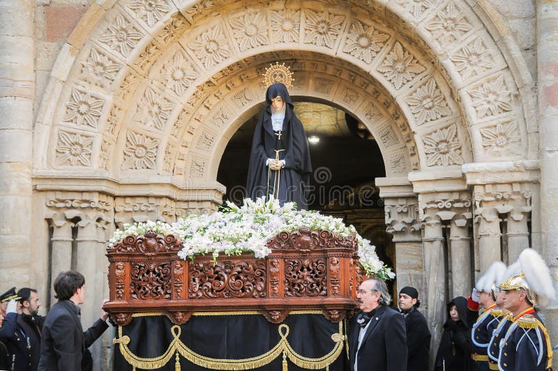 Holy Week in Zamora, Spain, procession of JesÃºs Nazareno section of Ladies of the Virgin of Solitude.