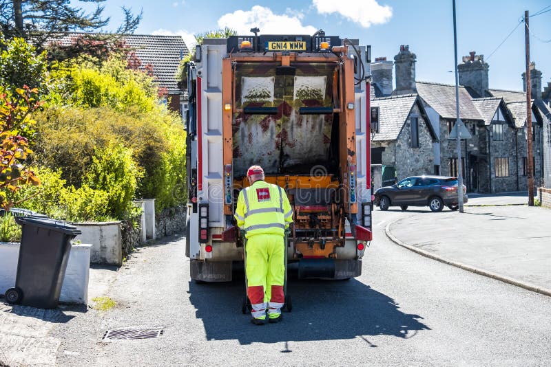 Holyhead Wales April 30 2018 Garbage Van Cleaning the Bins