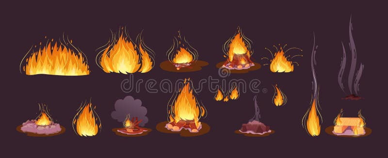Holzbretter mit Feuer von Ästen und Holzstämmen, die Holzstämme brennen, die aussterben, entzünden lizenzfreie abbildung