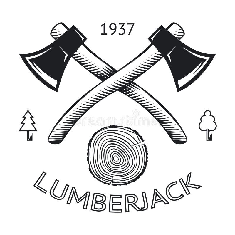 Lumberjack Logo Symbol Hatchet Axe Wood Rings Cut Tree Icon Isolated Vector Illustration. Lumberjack Logo Symbol Hatchet Axe Wood Rings Cut Tree Icon Isolated Vector Illustration