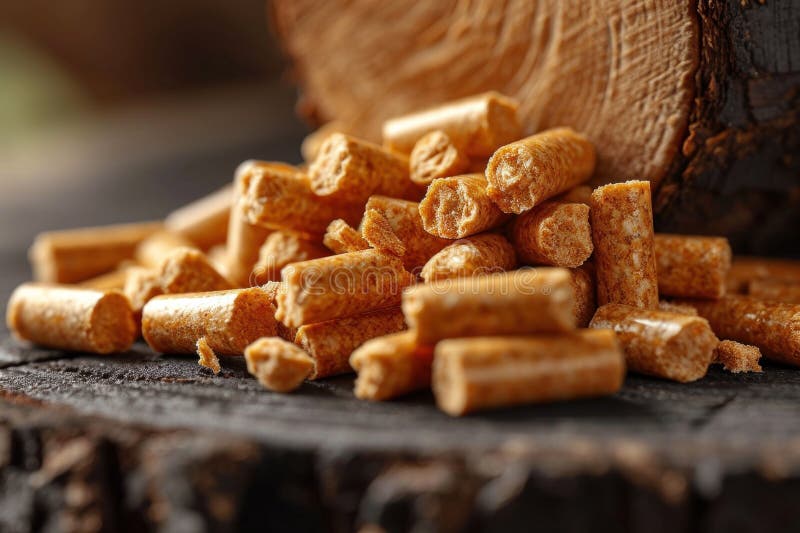 Holzpalette mit einem Berg aus Pelletbrennstoff aus Biomasse vektor abbildung