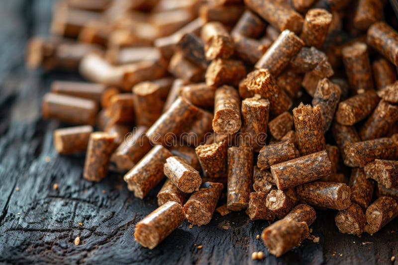 Holzpalette mit einem Berg aus Pelletbrennstoff aus Biomasse stock abbildung