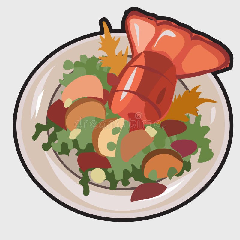 Boiled lobster on a plate with garnish. Vector illustration. Boiled lobster on a plate with garnish. Vector illustration