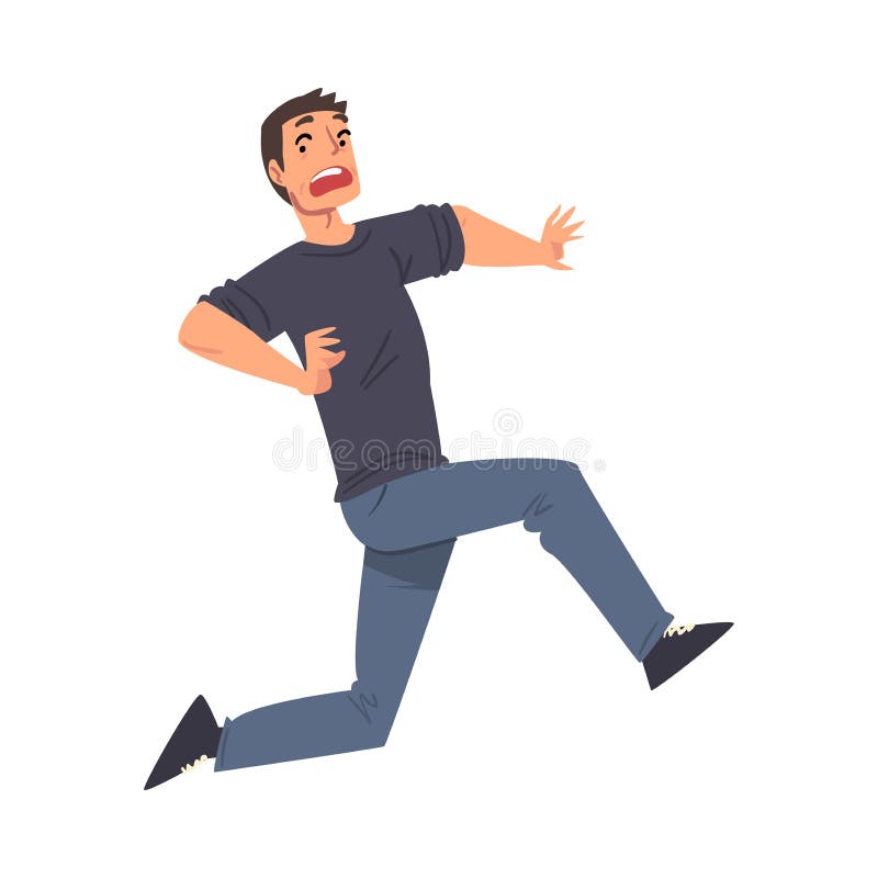 Hombre asustado corriendo temeroso de algo aterrorizado personaje tipo caricatura estilo ilustración vectorial stock de ilustración
