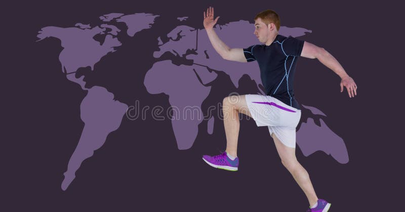 Hombre atlético del ajuste con el mapa del mundo imagen de archivo libre de regalías Hombre atlético del ajuste con el mapa del mundo imagen de archivo libre de regalías