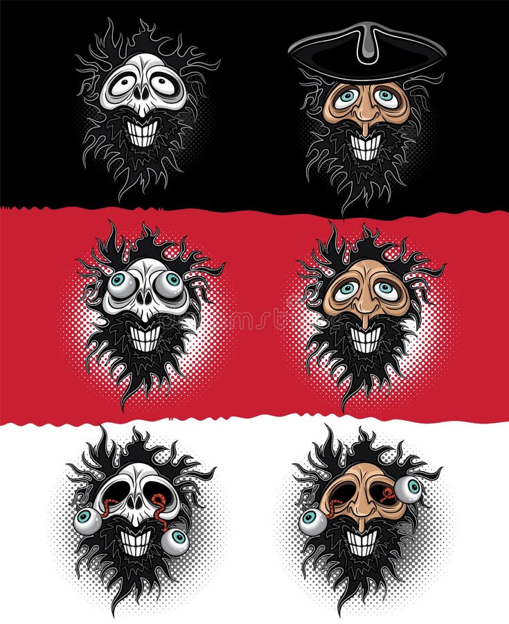Hombre barbudo de risa y ejemplo asustadizo del cráneo del zombi stock de ilustración Hombre barbudo de risa y ejemplo asustadizo del cráneo del zombi stock de ilustración