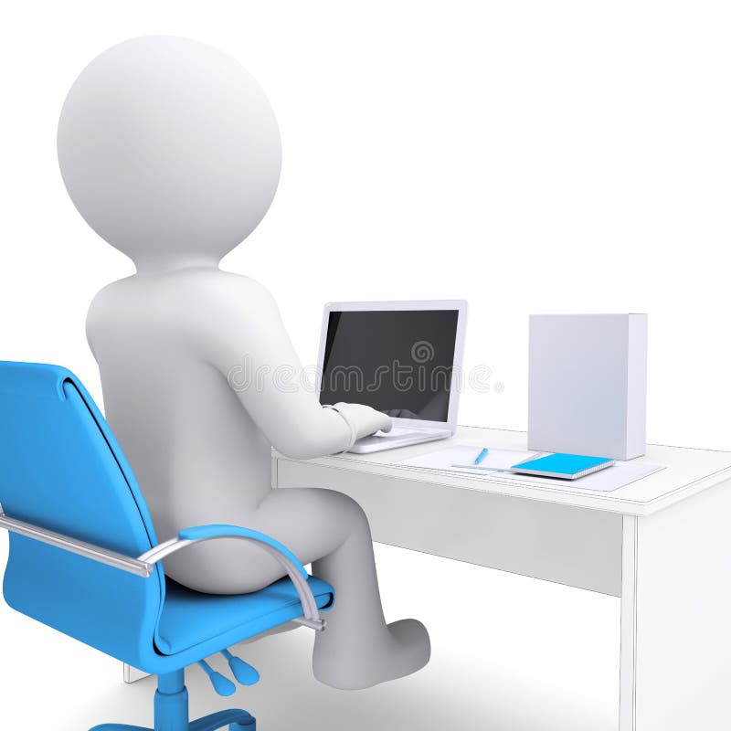 hombre blanco 3d que trabaja en una computadora portátil. En el vector en un rectángulo blanco stock de ilustración hombre blanco 3d que trabaja en una computadora portátil. En el vector en un rectángulo blanco stock de ilustración