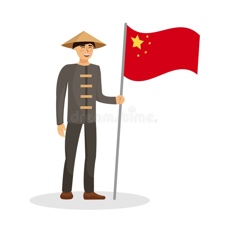 Hombre chino que celebra el ejemplo del vector de la bandera de China stock de ilustración Hombre chino que celebra el ejemplo del vector de la bandera de China stock de ilustración