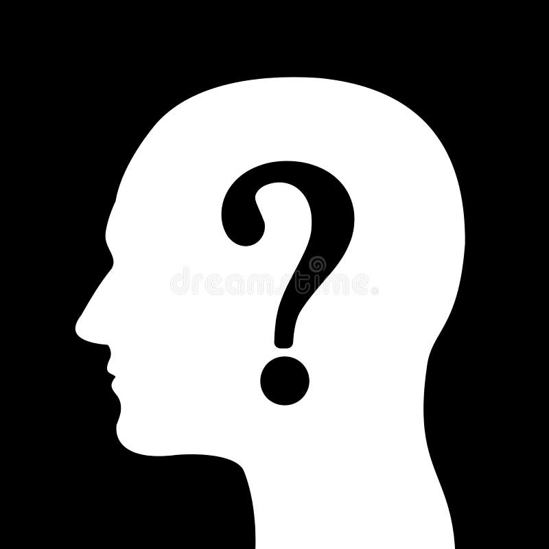 Hombre con el signo de interrogación sobre la silueta de la cabeza ilustración del vector Hombre con el signo de interrogación sobre la silueta de la cabeza ilustración del vector