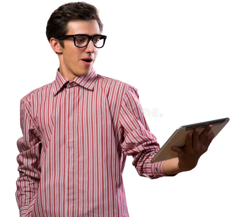 Hombre con la tableta electrónica imagenes de archivo Hombre con la tableta electrónica imagenes de archivo