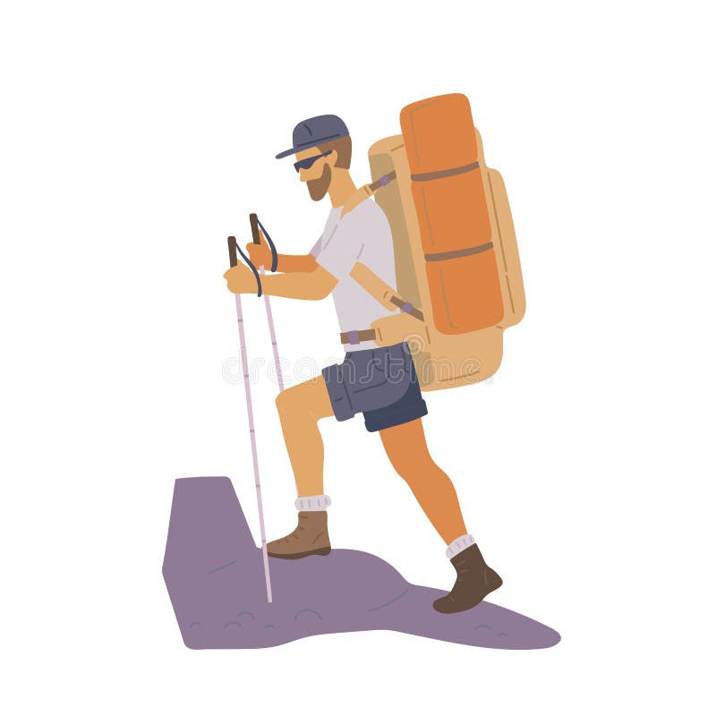 Retrato de un joven senderismo masculino en las montañas con ropa roja  explorando un lugar nuevo. Viajero barbudo hombre trekking y montañismo  durante su viaje. Viajes, personas, deporte y estilo de vida