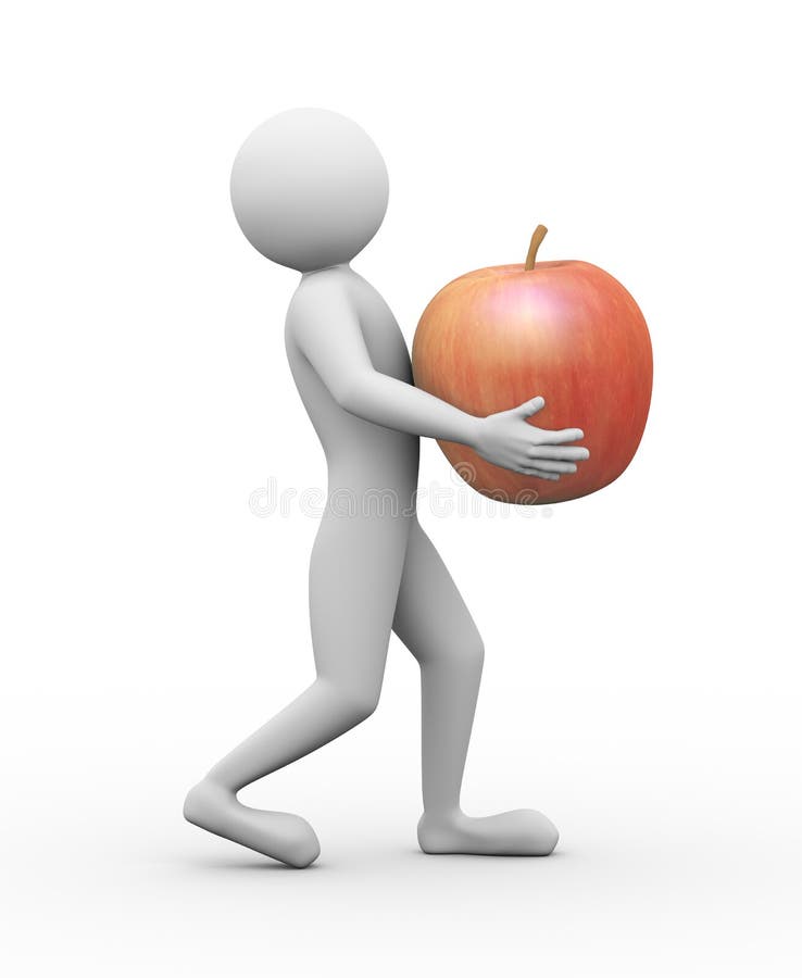 hombre 3d que lleva el ejemplo rojo de la manzana ilustración del vector hombre 3d que lleva el ejemplo rojo de la manzana ilustración del vector