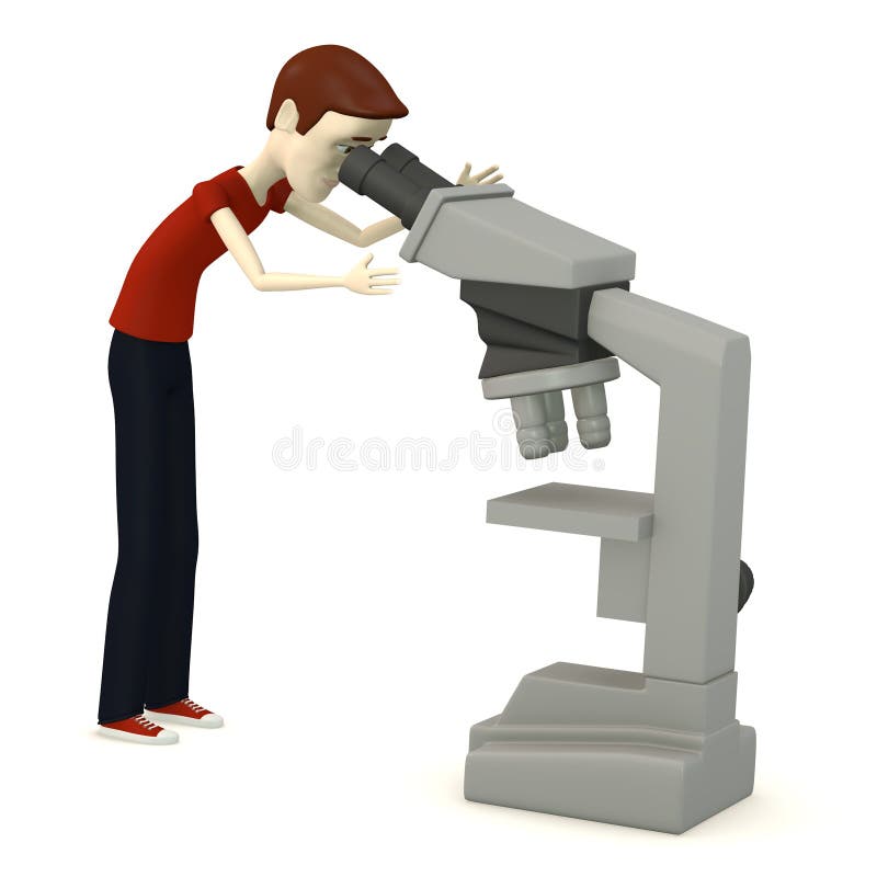 Hombre de la historieta con el microscopio stock de ilustración Hombre de la historieta con el microscopio stock de ilustración