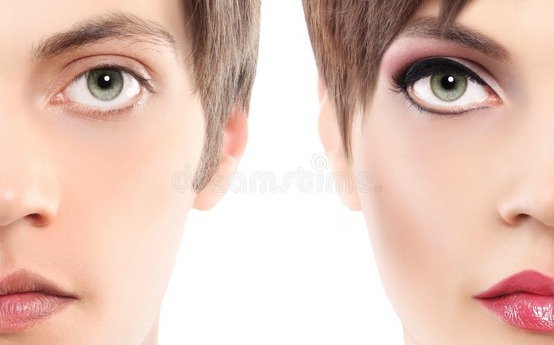 Hombre de la media mujer del retrato medio, concepto del androgyny imagen de archivo libre de regalías Hombre de la media mujer del retrato medio, concepto del androgyny imagen de archivo libre de regalías