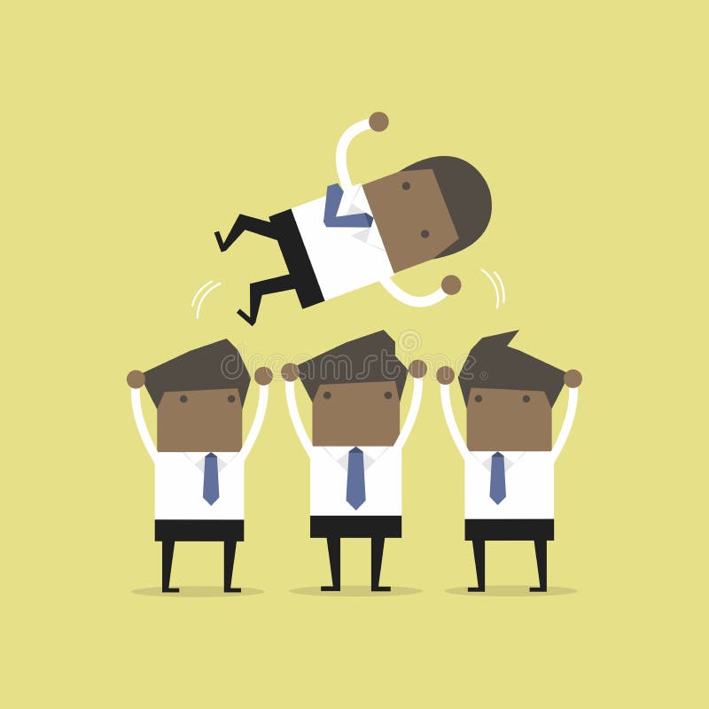 Hombre de negocios africano que lanza para arriba por su trabajo en equipo ilustración del vector Hombre de negocios africano que lanza para arriba por su trabajo en equipo ilustración del vector