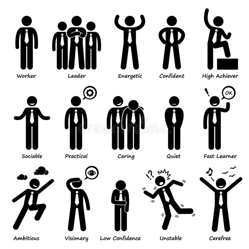 Hombre de negocios Attitude Personalities Characters Cliparts stock de ilustración Hombre de negocios Attitude Personalities Characters Cliparts stock de ilustración