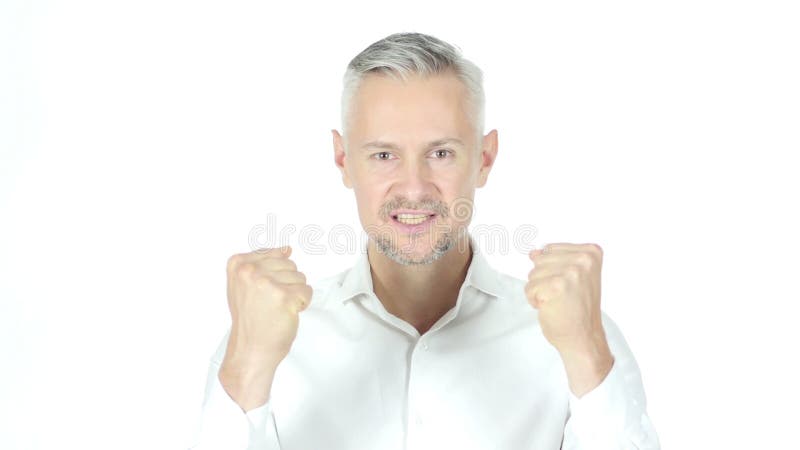 Hombre de negocios Cheering Success, acertado, retrato, jóvenes almacen de metraje de vídeo