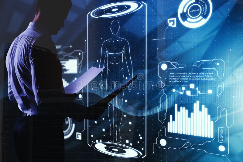 Hombre de negocios con la pantalla de la atención sanitaria ilustración del vector Hombre de negocios con la pantalla de la atención sanitaria ilustración del vector