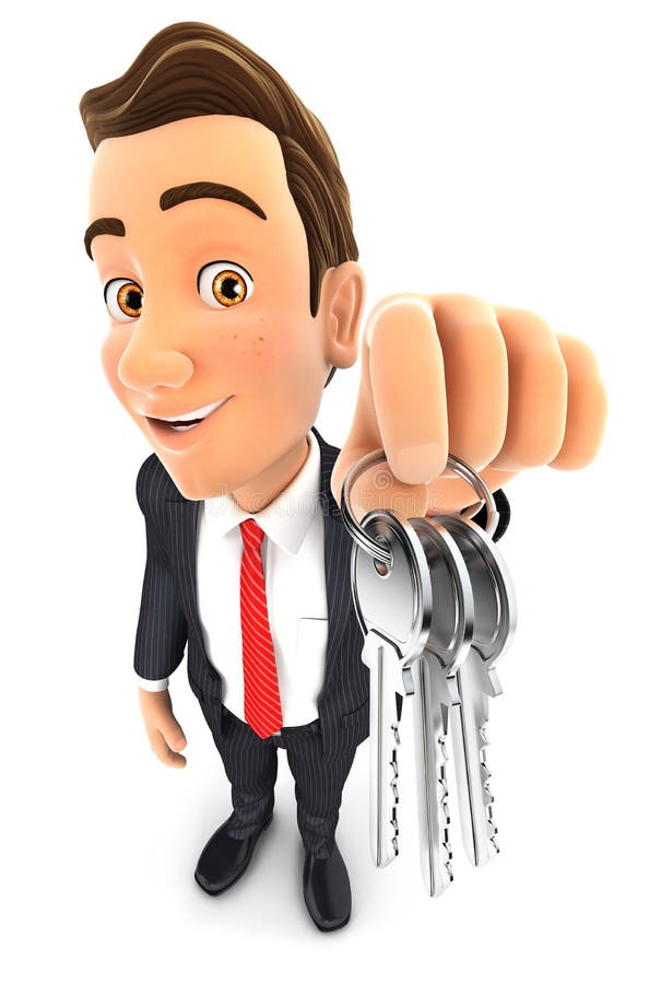 hombre de negocios 3d que lleva a cabo un manojo de llaves stock de ilustración hombre de negocios 3d que lleva a cabo un manojo de llaves stock de ilustración