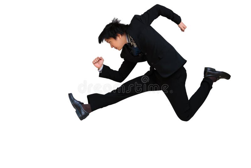 Hombre de negocios de funcionamiento y de salto fotografía de archivo