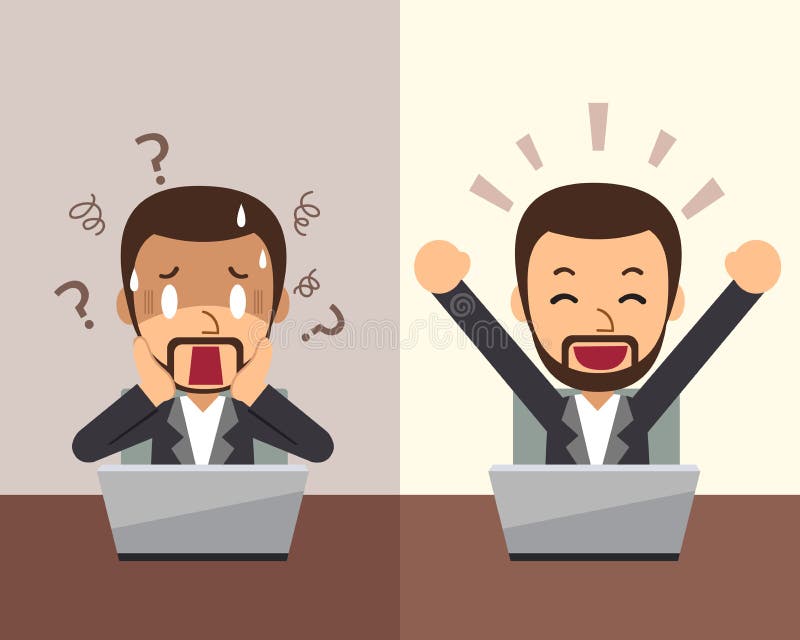 Hombre de negocios del vector que expresa diverso estilo de la historieta de las emociones ilustración del vector Hombre de negocios del vector que expresa diverso estilo de la historieta de las emociones ilustración del vector