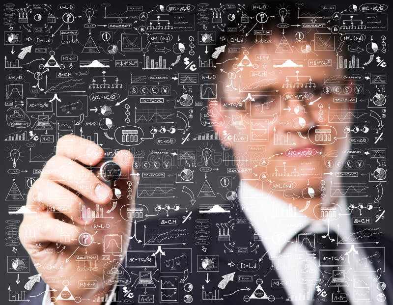 Hombre de negocios elegante que escribe el texto imaginario imagenes de archivo Hombre de negocios elegante que escribe el texto imaginario imagenes de archivo