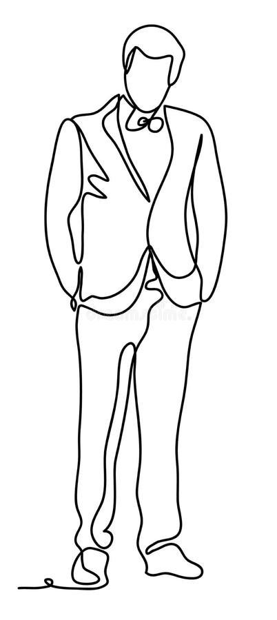Hombre de negocios elegante vestido Ilustración del vector Aislado en el fondo blanco Dibujo lineal continuo Vector stock de ilustración Hombre de negocios elegante vestido Ilustración del vector Aislado en el fondo blanco Dibujo lineal continuo Vector stock de ilustración