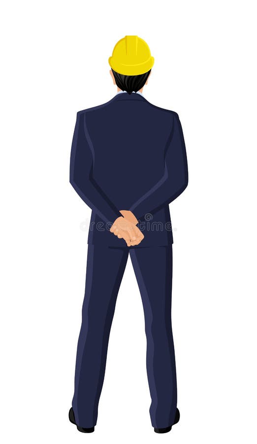 Hombre de negocios en la opinión de la parte posterior del casco del trabajo stock de ilustración Hombre de negocios en la opinión de la parte posterior del casco del trabajo stock de ilustración
