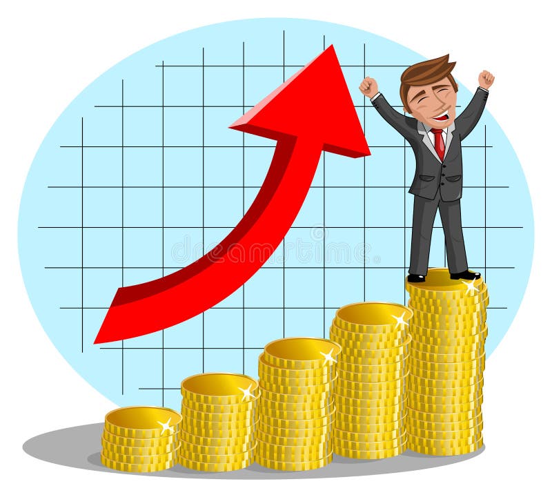 Hombre de negocios feliz de la historieta que exulta en el dinero stock de ilustración Hombre de negocios feliz de la historieta que exulta en el dinero stock de ilustración