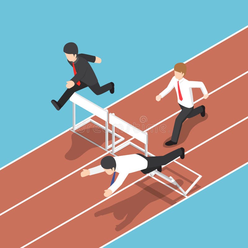 Hombre de negocios isométrico que corre con obstáculo en carrera de vallas libre illustration Hombre de negocios isométrico que corre con obstáculo en carrera de vallas libre illustration