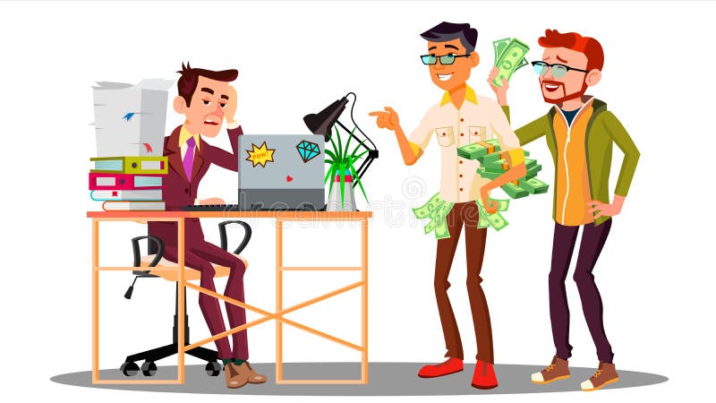 Hombre de negocios Loser With a la pila de documentos al lado de colegas de risa con vector del dinero Ilustración aislada libre illustration Hombre de negocios Loser With a la pila de documentos al lado de colegas de risa con vector del dinero Ilustración aislada libre illustration