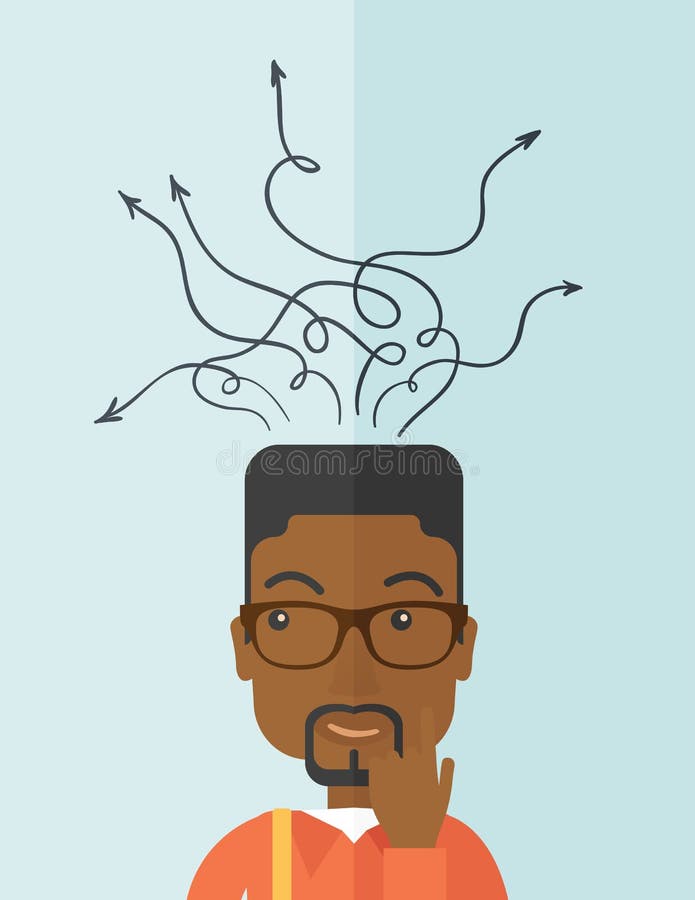 Hombre de negocios negro confuso que se coloca con muchos libre illustration Hombre de negocios negro confuso que se coloca con muchos libre illustration