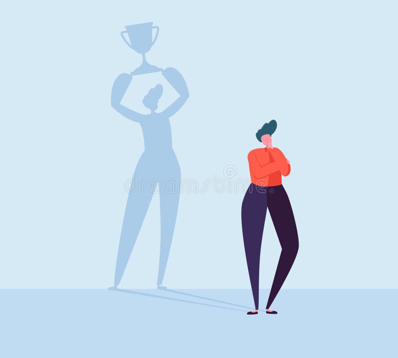 Hombre de negocios pensativo con la sombra del ganador Carácter masculino con la silueta del hombre con el premio Dirección, logr stock de ilustración Hombre de negocios pensativo con la sombra del ganador Carácter masculino con la silueta del hombre con el premio Dirección, logr stock de ilustración