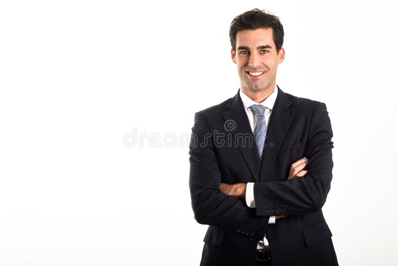 Hombre de negocios que lleva el traje y el lazo azules en el fondo blanco fotografía de archivo Hombre de negocios que lleva el traje y el lazo azules en el fondo blanco fotografía de archivo
