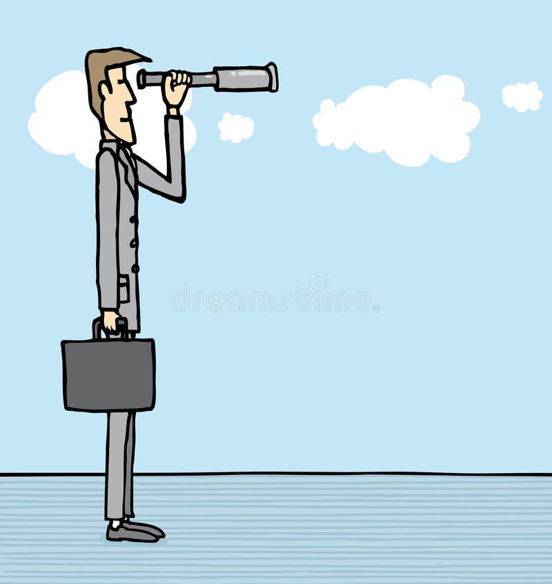 Hombre de negocios que mira futuro/que lo preve/tendencia libre illustration Hombre de negocios que mira futuro/que lo preve/tendencia libre illustration