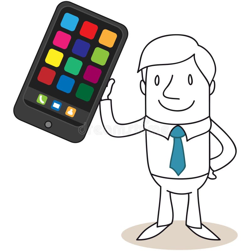 Hombre de negocios que soporta smartphone enorme libre illustration Hombre de negocios que soporta smartphone enorme libre illustration