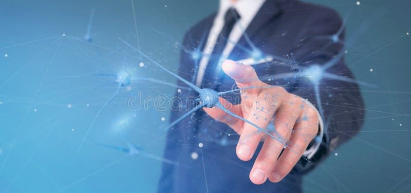 View of a Businessman holding a 3d rendering group of neurons. View of a Businessman holding a 3d rendering group of neurons