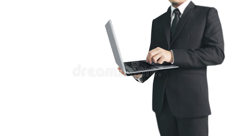 Hombre de negocios que usa el ordenador portátil digital a disposición imagen de archivo libre de regalías Hombre de negocios que usa el ordenador portátil digital a disposición imagen de archivo libre de regalías